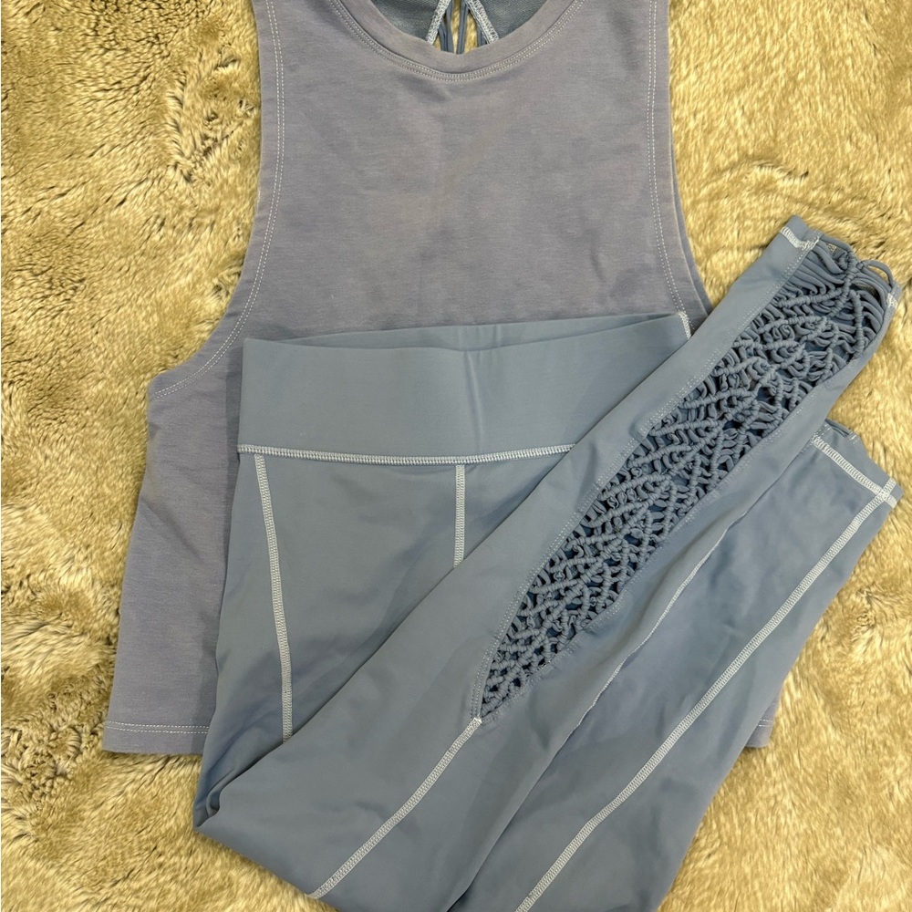Carbon38 Cornflower Blue Activewear Set with Macrame Detail